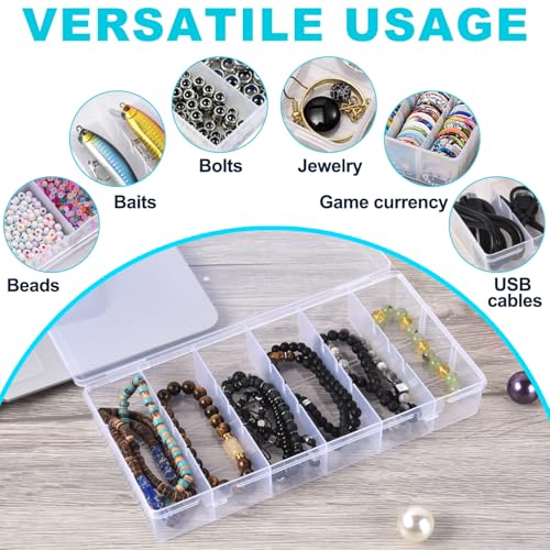 2 Pack Clear Plastic Organizer Box with 6 Grids for Beads, Crafts, Art DIY, Jewelry, Screws, Pins, Fishing Gear, Small Items（No dividers）