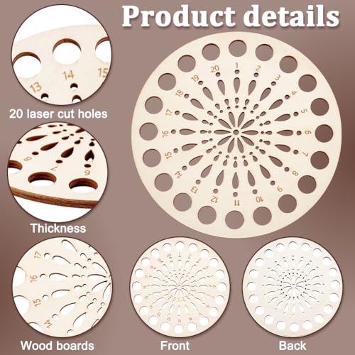 PH PandaHall 2pcs Wooden Embroidery Floss Organizer Cross Stitch Thread Holder, 20 Positions Round Flower Thread Organizer Threads Sorter Cross Stitch for Craft DIY Sewing Supplies, 5.5 inch