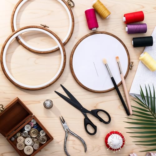 Oqqlin 12 Pcs Round Embroidery Hoop, 6 Inch Imitation Wood Embroidery Hoops Decorative Round Rubber Cross Stitch Hoop Ring for Sewing, DIY Craft, Hanging Decor