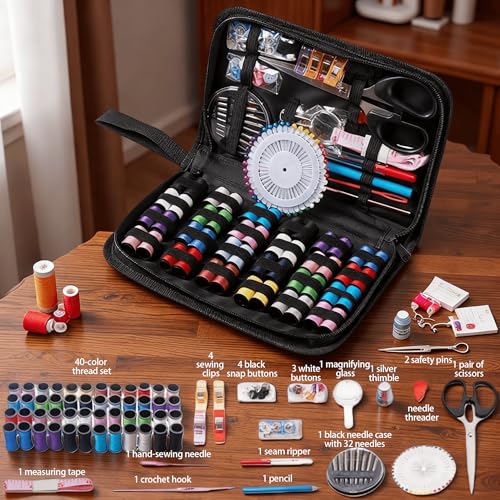 Sewing Kit Portable 172-Piece for Travel Home Emergency Repairs Beginners Adults Teens with Thread Needles Scissors Buttons Measuring Tape - color: 172pcs