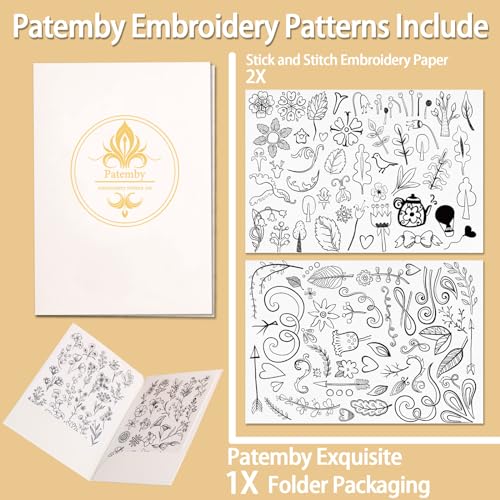 Patemby Embroidery Pattern Water Soluble Embroidery Stabilizers, Stick and Stitch Embroidery Paper Wash Away with Pre-Printed Pattern Designs Stencils Transfers for Hand Sewing Lover Beginner - color: Boho