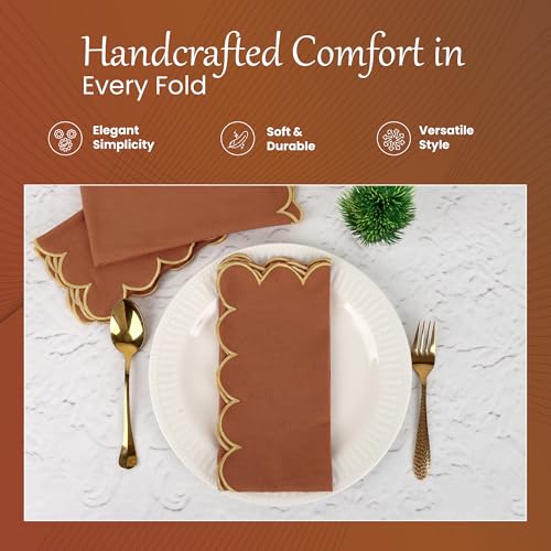 NATURALCRAFT Scalloped Cloth Napkins 18x18 in - Rust Edges Gold - color: Sl-rust Napkin - Gold Edges, size: 18" x 18" (Set of 4)