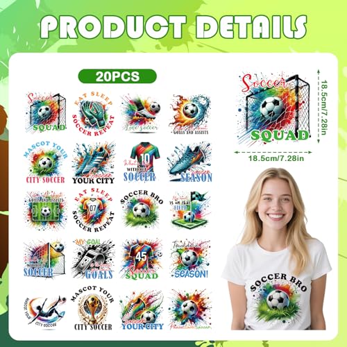 Soccer DTF Transfers Ready to Press - 20 Sheets Watercolor Soccer Iron On Transfers for T Shirts Sports Game Heat Transfer Iron on Patches for Clothes Bag Pillow Covers DIY - style: Soccer Style