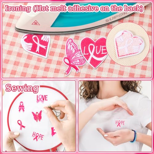 AUGSUN 36Pcs Breast Cancer Awareness Iron on Patches Pink Ribbon Applique - style: Breast Cancer Awareness