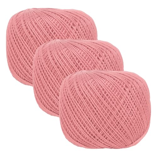 MECCANIXITY Crochet Thread Pearl Cotton Size 3 Dark Pink 3 Rolls 164 Yards for Crocheting Tatting Knitting Embroidery Sewing - color: Dark Pink
