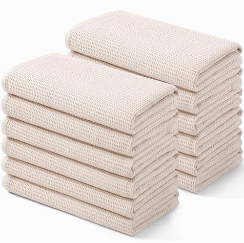Homaxy 100% Cotton Waffle Weave Kitchen Towels, 12 Pack, Beige - color: Begie, size: 16 x 26 - 12 Pack