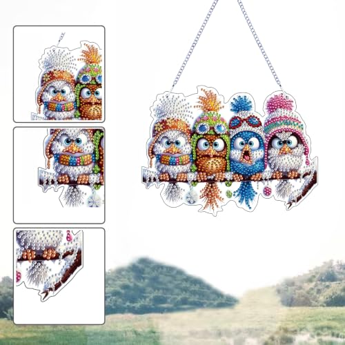 STGLCR Diamonds Art kit for Adult,Birds Pendant Diamonds Painting Art Kit,7.79x5.78inch Acrylic Diamonds Painting Board Kit Ornament, Special Crystal Diamond Hanging Ornament - color: Birds