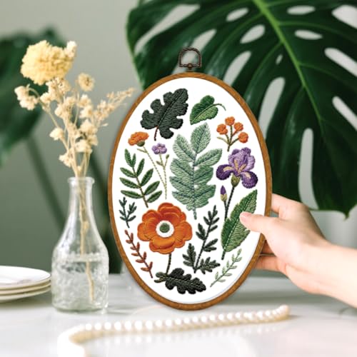 ORIGACH 6 Pack Plants Leaves & Flower Embroidery Kit for Beginners - style: Plants Leaves & Flower