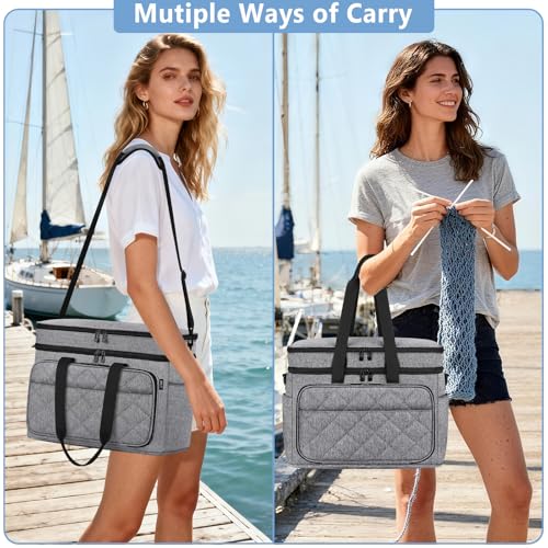 Crochet Organizer Bag with Yarn Holder, Large Yarn Storage for Accessories - color: Gray