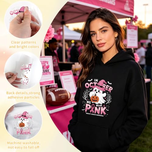 20 Pcs Halloween Breast Cancer Awareness Iron on Transfers for T Shirts - color: Pink Ghost