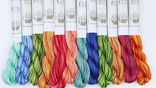 KCS Big skeins of 25 Meters Size 25 Color Variegated Cross Stitch Stranded Threads,12 skeins,11 - color: 12skeins11, size: 12 skeins
