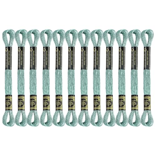 12 Skeins Embroidery Floss, Light Green Metallic Embroidery Thread Polyester Cross-Stitch Threads for Hand Embroidery String Art DIY Creation - color: Light Green