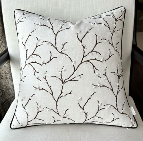 VAGMINE Embroidered Pussy Willow Branch 18x18 Throw Pillow Cover, Ivory - color: Ivory-pussy Willow, size: 18" x 18" (Pack of 1)