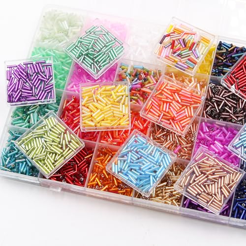 Tube Seed Beads 7mm Crafts Glass Bugle Beads with for Jewelry Making Embroidery Decoration (28 Colors, 8400pcs) - size: 7mm