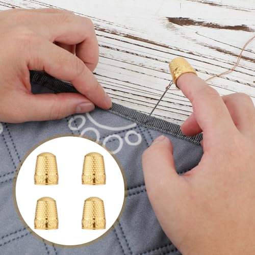 4pcs Metal Sewing Thimbles for Finger, Metal Fingertip Protectors Copper Thumb Finger Shield Rings Thimbles Pads Guard Cover for Hand Embroidery Quilting Accessories Knitting DIY Tools (Gold) - color: Gold