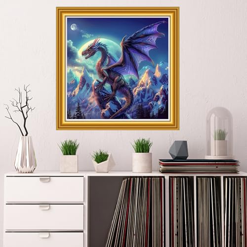 Dooxvey Counted Cross Stitch Kits for Adults 11CT Printed Cross-Stitch Patterns Cross Stitching Embroidery Kit Stamped or Counted Needlepoint Kits-Moon Dragon 18x18 inch - color: ColorDIY01