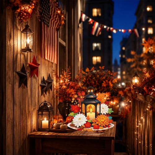 Eiflow Fall Diamond Art Tabletop Kit for Adults, DIY Table Top Diamond Art Painting with Stand, Acrylic Stand Up Gem Painting Desktop Board Kit (Autumn Candle) - color: Fall Candle