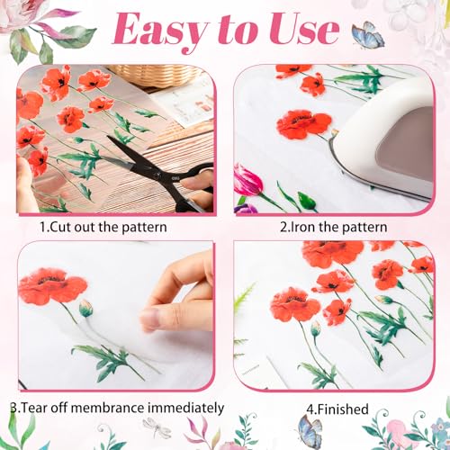 Fainne 12 Sheets Watercolor Flower Iron on Transfers for Clothing, Spring Dtf Ready to Press Heat Transfers Vinyl, Iron on Sticker Heat Transfer Patches, Decals for T-Shirts Jackets DIY Art Decor - style: Flower