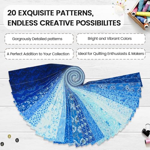 Craftido-20 Options-100% Cotton Jelly Roll Fabric Precut Strips for Quilting, Crafting, and Sewing, 40 Strips 2.5" x 44" Assorted Bundles for Rug, Quilt Project, DIY Craft and Home Decor-Timeless Blue - color: Timeless Blue