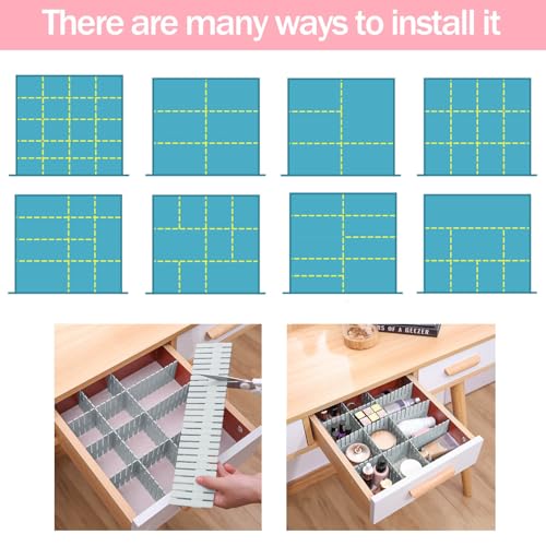 acDesign 40Pcs Drawer Dividers, Adjustable Drawer Organizer for Socks, Underwear, Lingerie, Makeup, Bedroom Office Kitchen Storage (Grey) - color: Grey