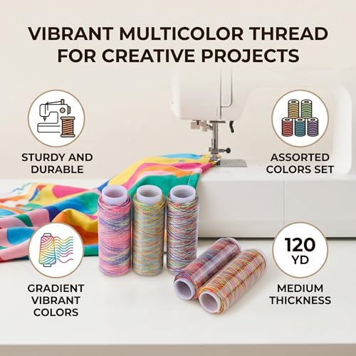 5pcs Multicolor Gradient Sewing Quilting Embroidery Thread Spools Garment Accessory, Polyester, Multicolor