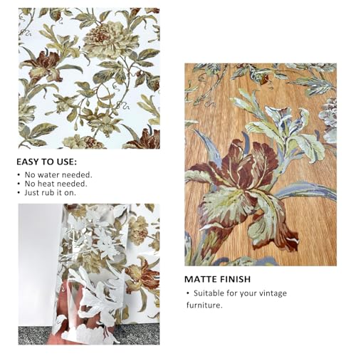 Vintage Floral Rub on Transfers for Furniture Large Flower UV DTF Stickers for DIY Nightstand, Wardrobe, Cabinet, 11.42" x22.83" Antique Flower Theme - style: Antique Flower Theme