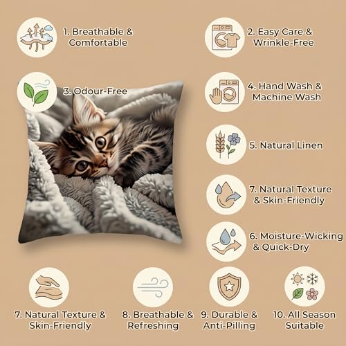 18x18 Cute Cat Linen Pillow Cover Square Animal Pattern Throw Pillow Cover - color: Pa10050, size: 18" x 18" (Pack of 1)