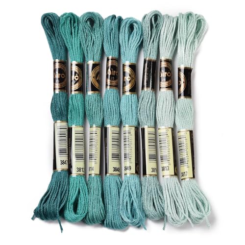 8 Skeins 8 Colors 6-Ply Polyester Embroidery Floss Cross Stitch Threads Gradient Color for Jewelry Making Bracelet Stitching Craft Supply 0.5mm,Light Sea Green - color: 8 Skeins,light Sea Green