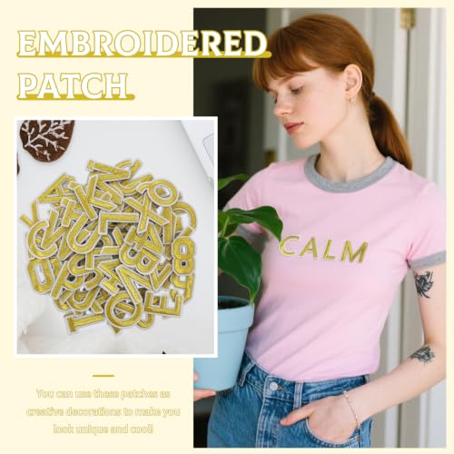 Iron On Letters & Numbers Patches for Fabric Tote Bags Hats Clothing Gold - color: Gold, size: Letters & Numbers