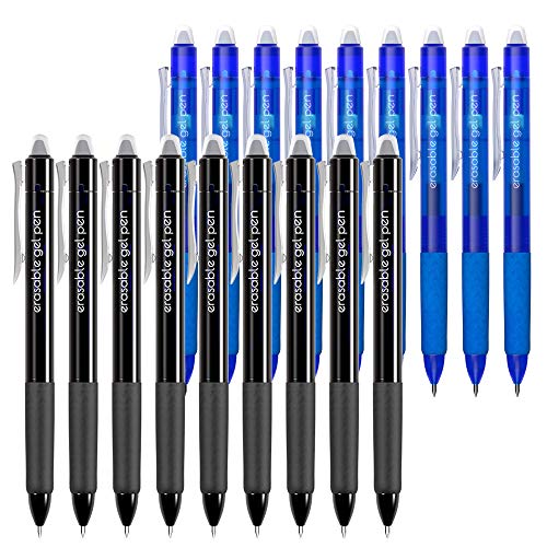 Vanstek 18 Pack Retractable Erasable Gel Pens Clicker, 9 Black & 9 Blue, Fine Point(0.7), Make Mistakes Disappear, Premium Comfort Grip Black & Blue Ink for Writting, Note Taking and Crossword Puzzles - color: 9 Blue 9 Black
