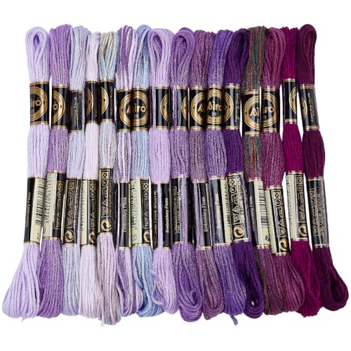 16 Skeins 140 Yards Gradient Purple Embroidery Floss 6 Ply Cross Stitch Threads Polyester Embroidery Thread for Sewing Making DIY Birthday Wedding Stitching Art Creation - color: Purple