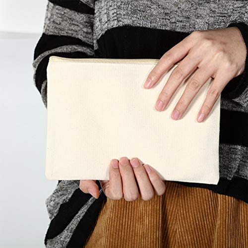 Gejoy 10 Pack Blank Canvas Cosmetic Bags Zipper Pouch DIY,L,Beige - color: Beige, size: Large
