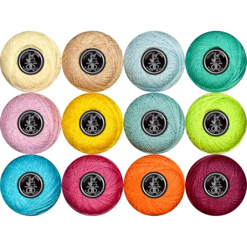 Double Mercerized Egyptian Long Staple Cotton Pearl Thread Ball 10 Grams Rainbow Color 12 Colors per Box for Crochet Hardanger Kniting Hand Sewing,Citrus Pop PrimaryPalette - color: Citrus Pop Primary Palette