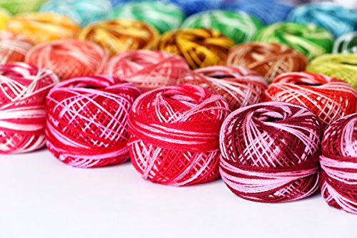48 Pearl Cotton Yarn Variegated Colors Crochet Thread Set Ball 5g per Balls Rainbow of Size 8 Color Variations Crochet &Knitting Yarn and Free 30 Golden Needles 48Balls, - color: 48 Variegated colors