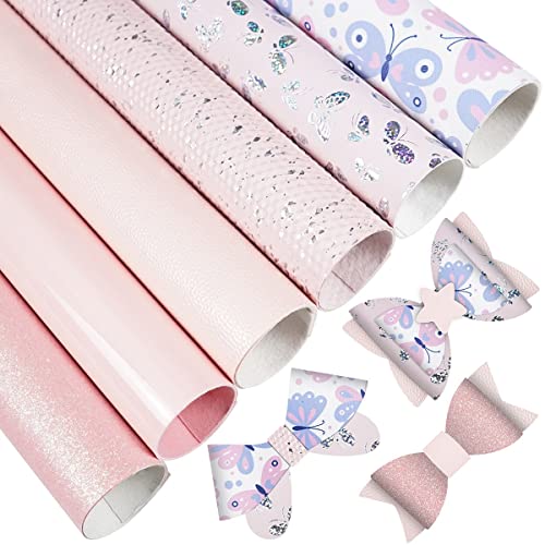 Litchi 6 Pack 8x12 Inch Faux Leather Sheets for Bow Earring, Easy to Cut Vinyl Fabric for Cricut, Durable Fade Resistant Leatherette Without Smell, Baby Pink Series - color: Baby Pink