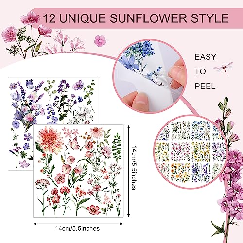 BBTO 12 Sheets Wildflower Rub on Transfers for Crafts Wood Furniture Decor - style: Fresh Flowers