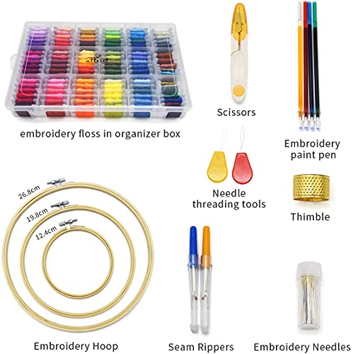 ATTERET Embroidery Cross Stitch Starter Kit, 108 Threads, 3 Hoops, Purple - color: Purple