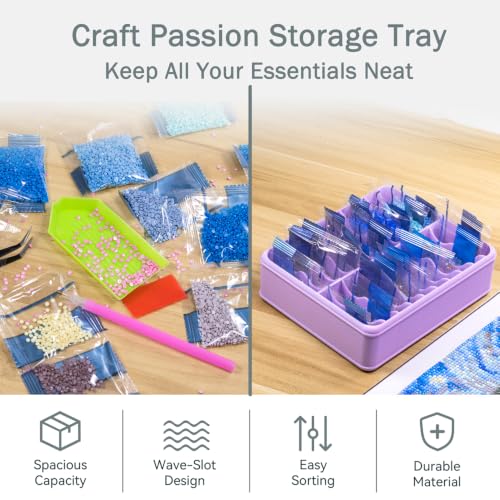 3D Printed 20 Grids Diamond Painting Bag Organizer, Multi Slot Drill Bags Storage Tray, Spill Proof Stand Upright Portable Desktop Craft Storage Caddy for Small Diamond Art Accessories-Purple - color: Purple
