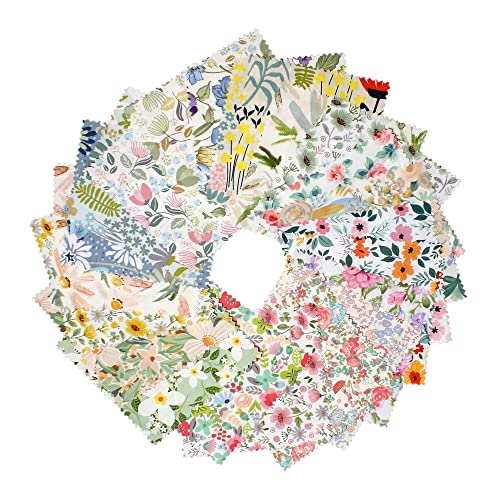 Charm Packs Fabric for Quilting 42Pcs 5'' Precut Fabric Quilt Squares Cotton Bundles for Sewing Floral Printed Squares - size: 5 x 5 Inch