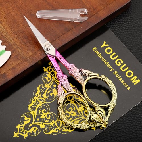 YOUGUOM Sewing Embroidery Scissors, Small Precision Shears - color: Golden Pink