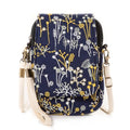 Embroidery Flowers Canvas Crossbody Bag, Women Messenger Bag, Cellphone Pouch Purse - color: Deepblue Grass