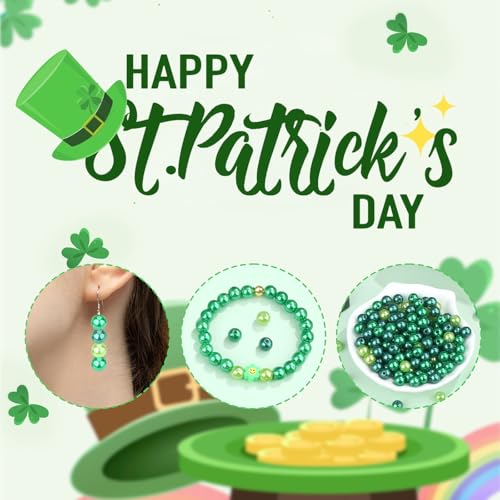 DUQGUHO 8mm St. Patrick's Day Beads for Jewelry Making, Green Beads Party - color: Mixed Green, size: 8mm