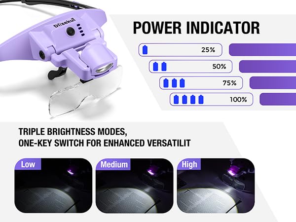 Dilzekui Magnifying Glass with Light 1X-4X Rechargeable (Purple) - color: Purple