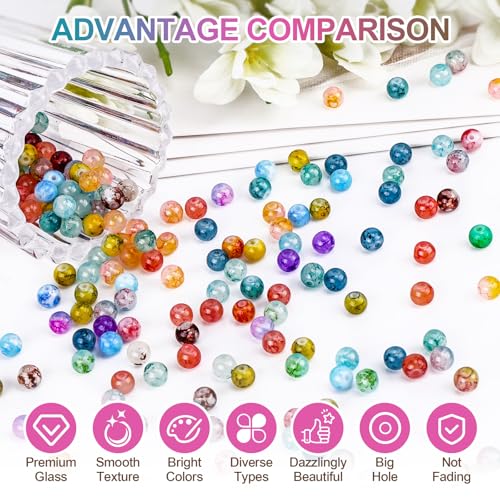 XSEINO About 1200+ PCS 6mm Ink Style Glass Beads Bracelet Making Kit, 24 Assorted Ink Colorful Series Crystal Beads for Jewelry Making and DIY Crafts, Friendship Bracelets - color: Ink Glass Beads