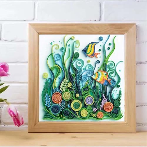 ZQEATRY Fish Seaweed Diamond Art Kits for Adults,DIY Specail Shape Diamond Painting Kit for Adult Beginners,5D Diamond Painting Gem Art Home Wall Decor 12 x 12inch - color: BE006