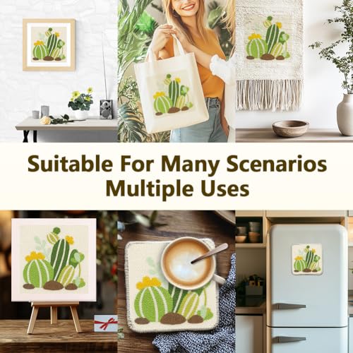 Doodlream Cartoon Cactus DIY Punch Needle Embroidery Kit for Adult Beginner, 9.4" Cactus Punch Stitching Craft Set for Starter with Frame, Fabric Pattern, Threader, Yarn, Pinch Needle - color: Cactus