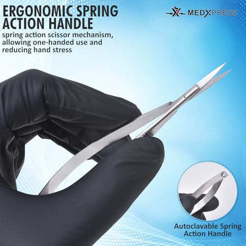 Micro Scissor 4.5” Straight Set of 3 Premium Stainless Steel Extra Sharp Tip Eyebrow Trimming Scissor Stitch Cutting for Grooming Sewing Arts & Craft Spring Action Embroidery Scissors.