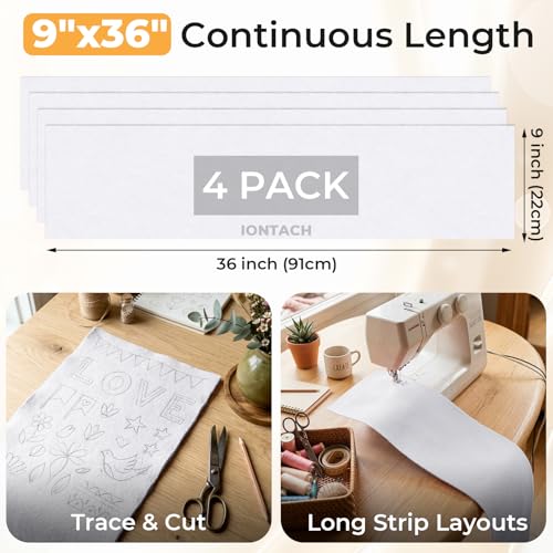 IONTACH 9" X 36" Soft Felt Sheets 1.6mm Thick (4 Packs, White) - color: White