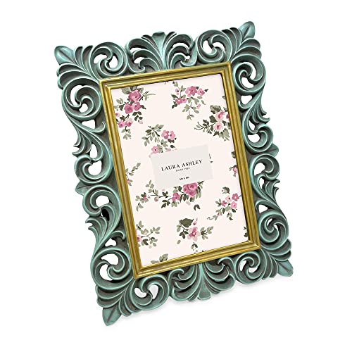 Laura Ashley 4x6 Light Blue w/Gold Resin Scroll Design Picture Frame - color: Light Blue with Gold, size: 4x6