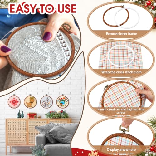 Burbell 15 Pcs Embroidery Hoops Round Wood Frame Cross Stitch,6 Inch - size: 6 Inch